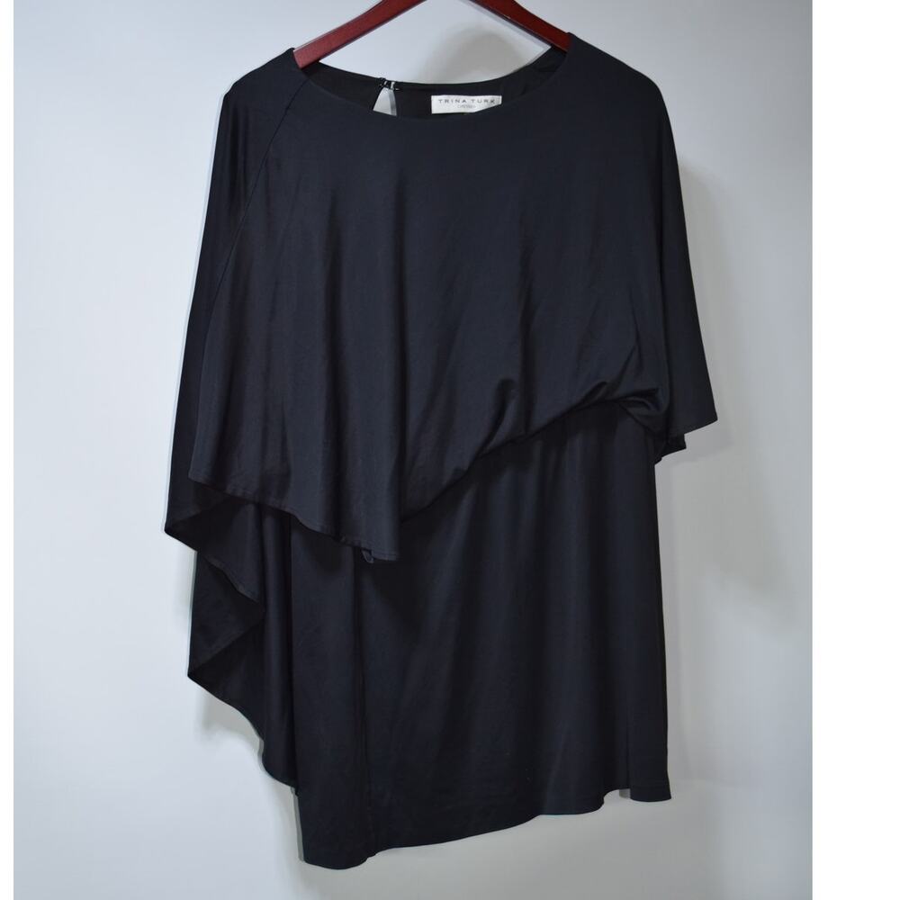 Trina Turk Black Asymmetrical Cape Sleeve Dress Size M